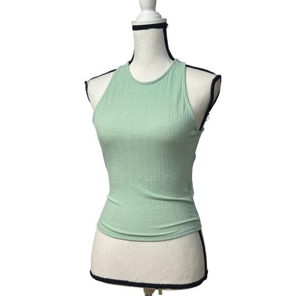 LUSH Junior’s Ribbed Sleeveless Wrap Tie Back Top, Mint Green - Picture 1 of 9